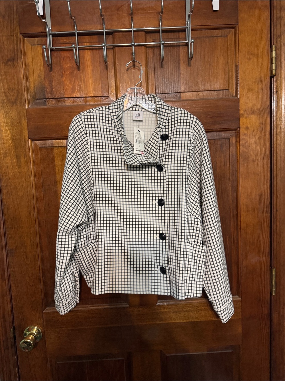 CAbi Windowpane Black and White Checked Button-Front Jacket